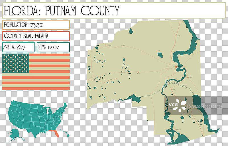 美国佛罗里达州帕特南县地图图片素材