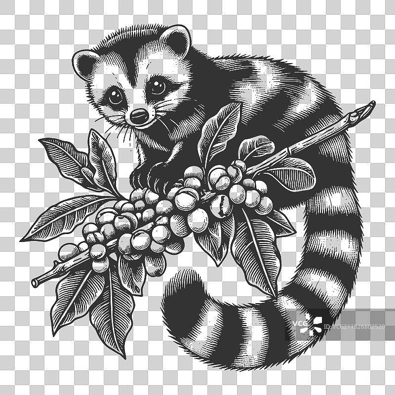 麝香猫亚洲棕榈果子狸咖啡树枝图片素材