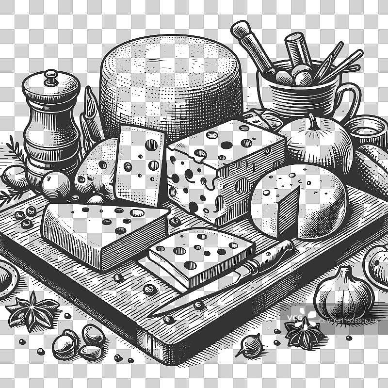 奶酪拼盘雕刻素描图片素材