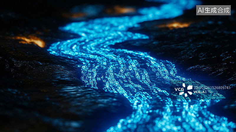 【AI数字艺术】蓝色发光信息河流图片素材