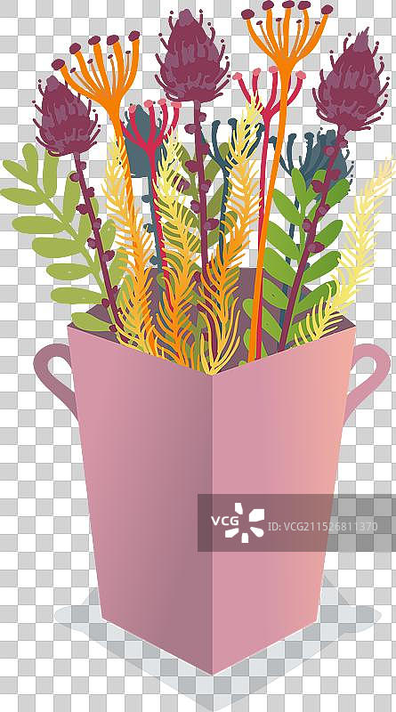 粉色花瓶中的彩色野花图片素材