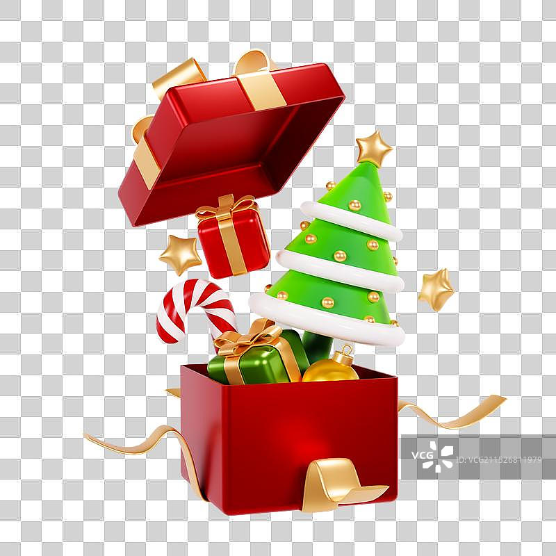 3D立体圣诞节打开的礼盒促销元素图片素材