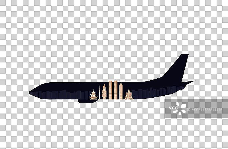 黑金贵阳高端飞机新航线旅游旅行新年春节节日包装剪纸剪影矢量插画元素图片素材