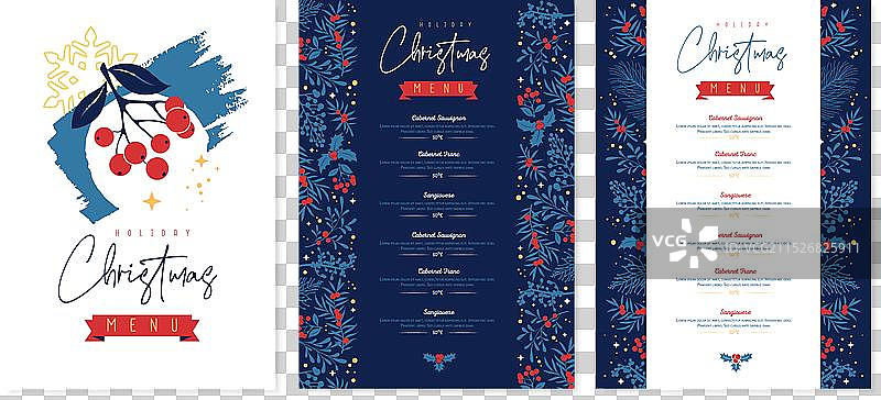 圣诞节菜单设计与花卉装饰图片素材