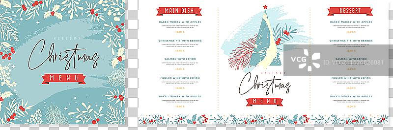 圣诞节菜单设计与花卉装饰图片素材