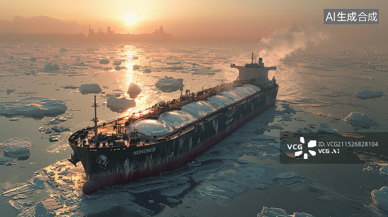 【AI数字艺术】冰雪覆盖的LNG液化天然气运输船图片素材