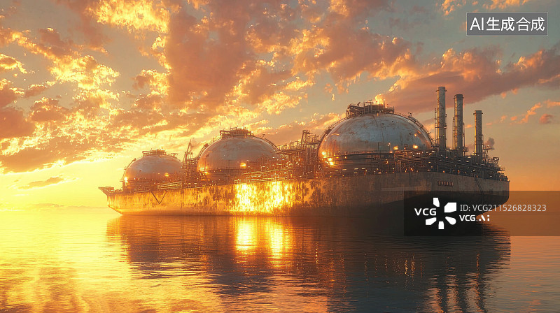 【AI数字艺术】夕阳下的LNG液化天然气运输船图片素材