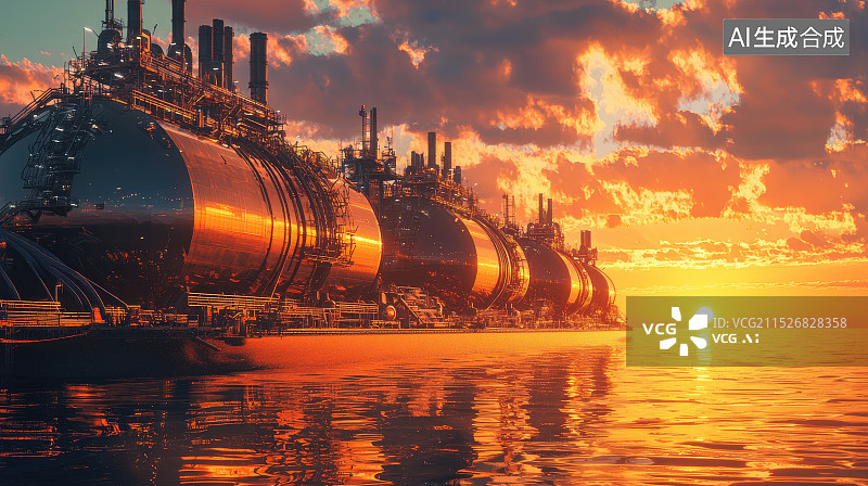 【AI数字艺术】夕阳下的LNG液化天然气运输船图片素材