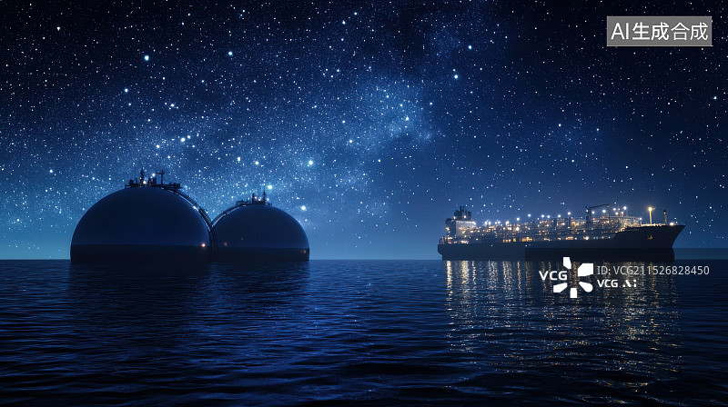 【AI数字艺术】星空下的LNG液化天然气运输船图片素材