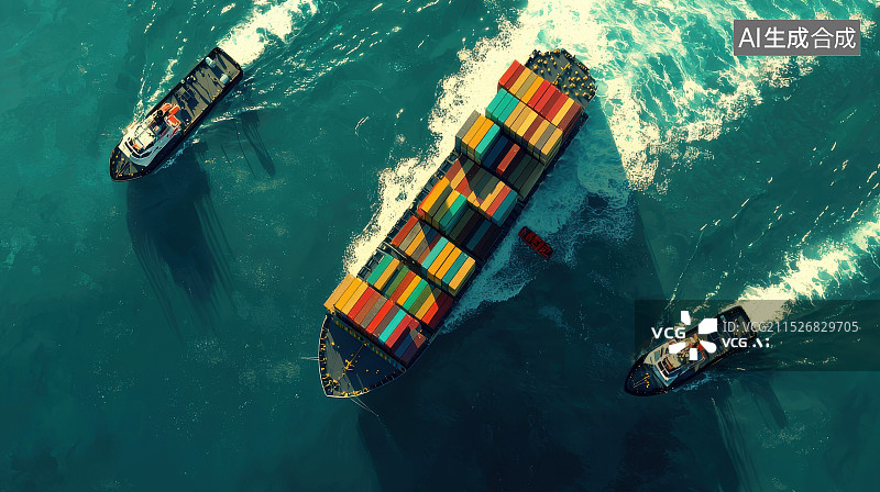 【AI数字艺术】海上拖船引航货轮图片素材