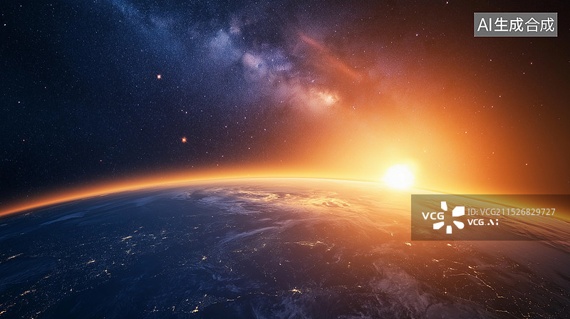 【AI数字艺术】科技主题海报——宇宙中俯视地球视角图片素材