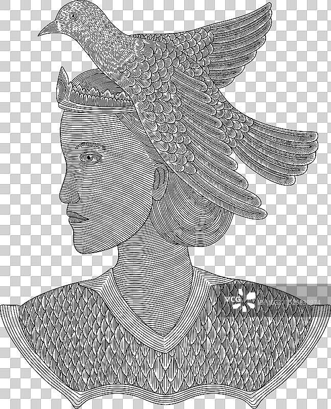 手持象征和平的鸽子的女王肖像图片素材