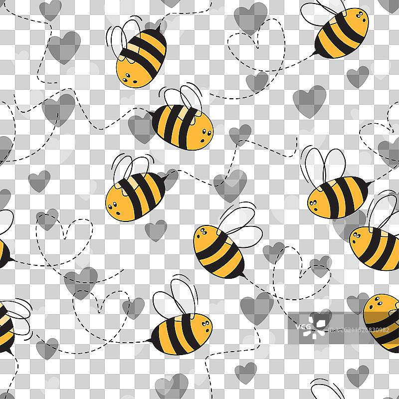彩色蜜蜂和心形无缝图案图片素材