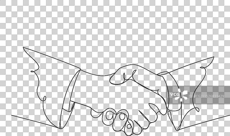 连续单线艺术握手形状隔离图片素材