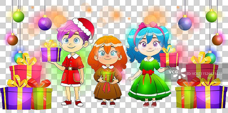 儿童和礼物圣诞节海报图片素材