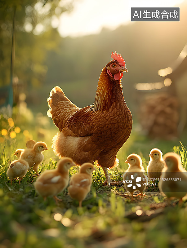 【AI数字艺术】母鸡与小鸡图片素材