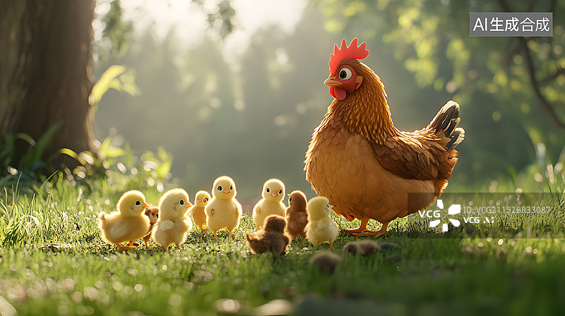 【AI数字艺术】母鸡与小鸡图片素材