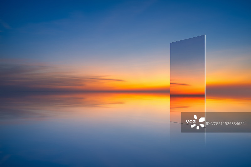 唯美天空日出日落镜面倒影图片素材