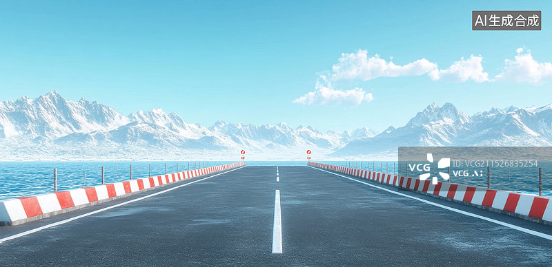 【AI数字艺术】户外蓝天白云下笔直的公路图片素材