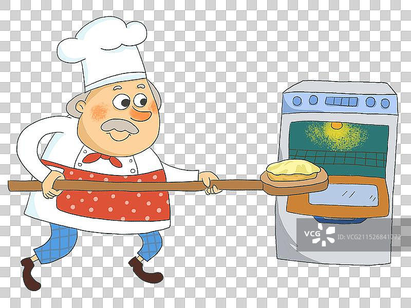 厨师面包师用烤箱做香喷喷的面包人物手绘插画图片素材