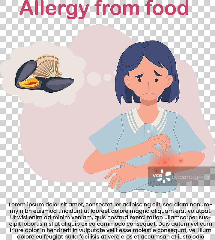 海鲜过敏反应：瘙痒的红疹图片素材