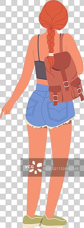 年轻女子卡通人物背影图片素材