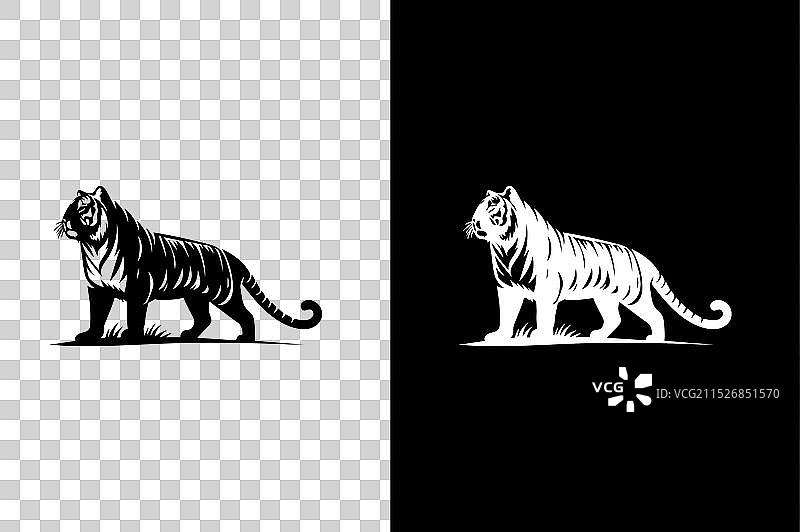 行走老虎剪影简约设计图片素材