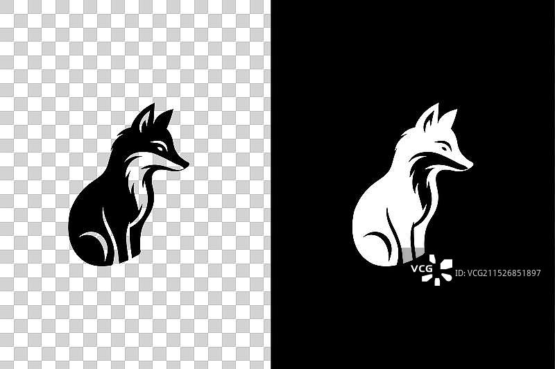 白色黑色背景上的狐狸剪影图片素材