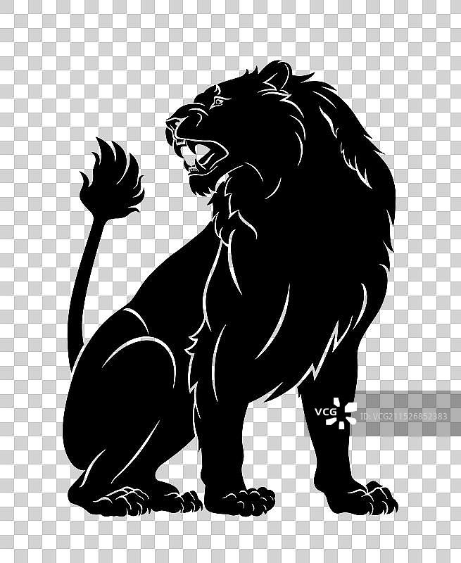 雄伟狮子的黑白剪影图片素材