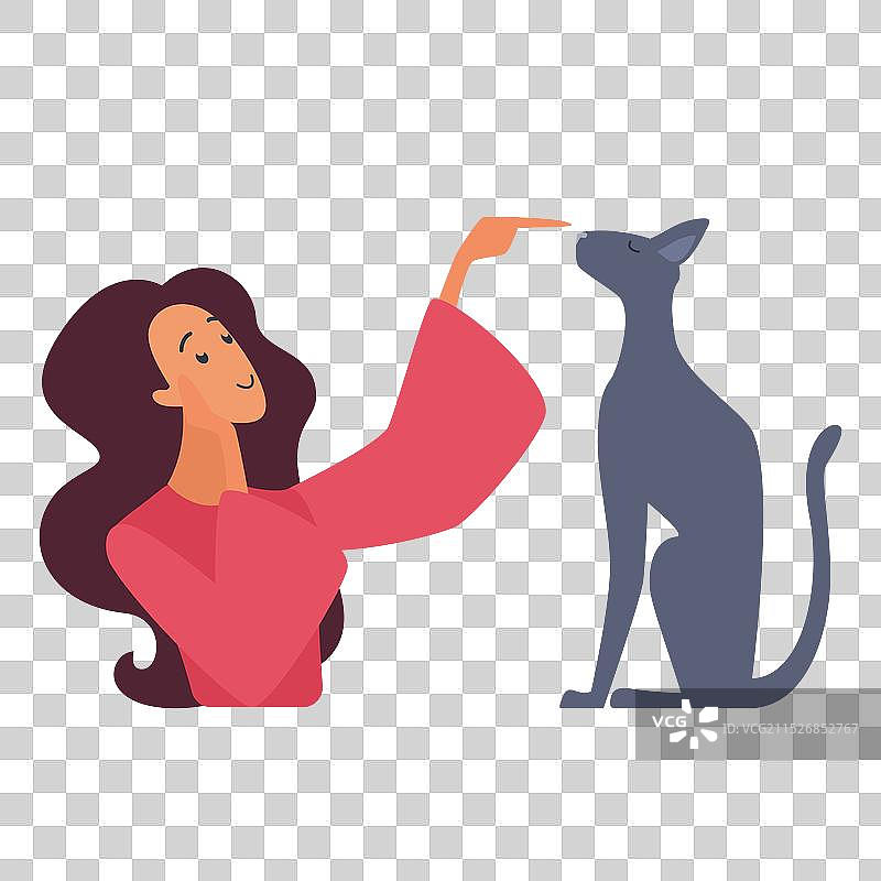 女人和猫的互动图片素材