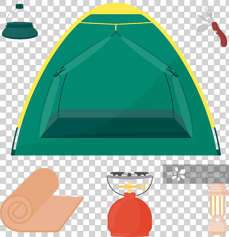 露营装备：帐篷与LED灯图片素材