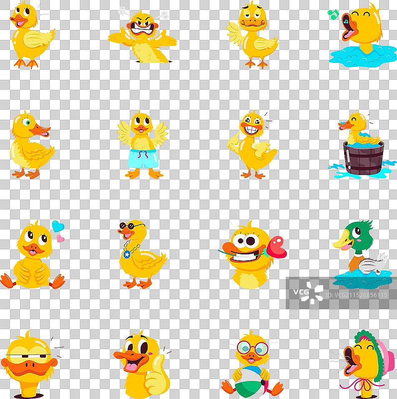 可爱的卡通鸭子扁平风贴纸RGB合集图片素材