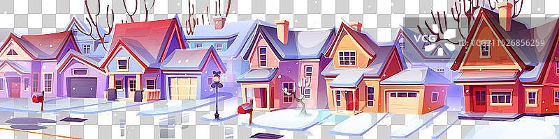 带有街道房屋的冬季郊区景观图片素材