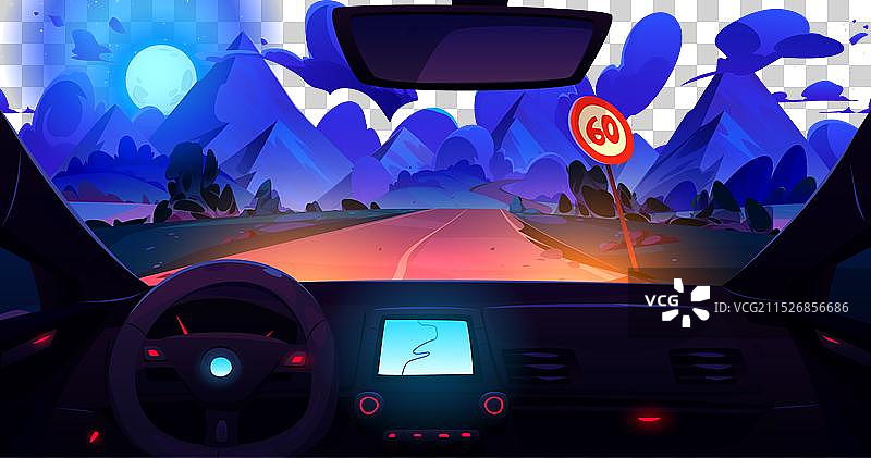 夜晚从车内看群山图片素材