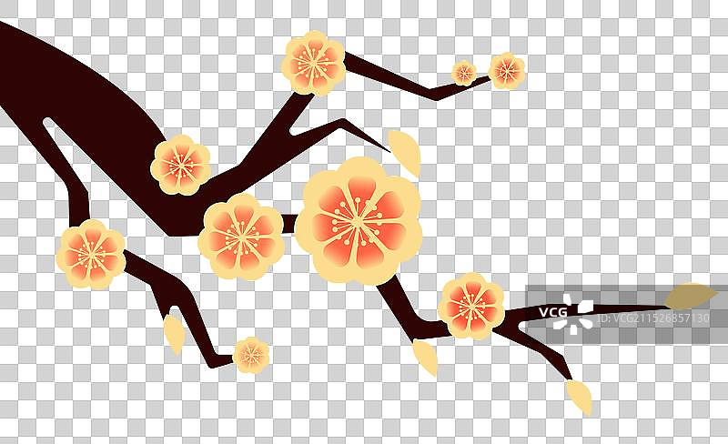 国潮风梅花桃花樱花花卉花朵元旦新年装饰元素图片素材