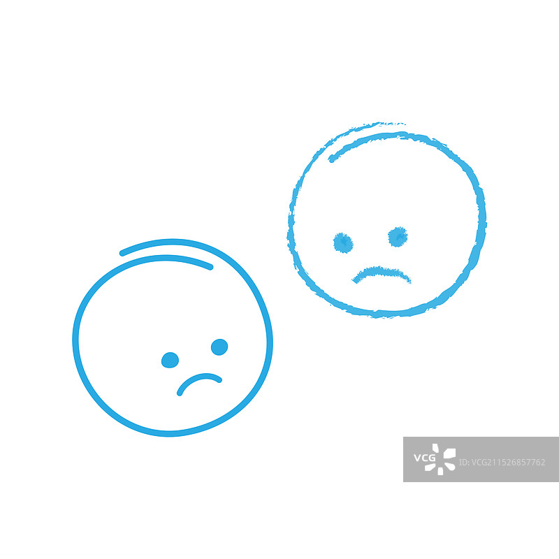 蓝色潮流设计中的两个悲伤表情符号素描图片素材
