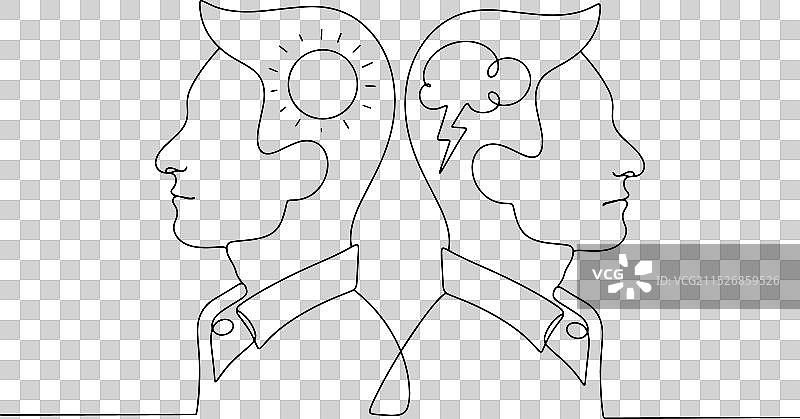 男子心理健康单线图图片素材