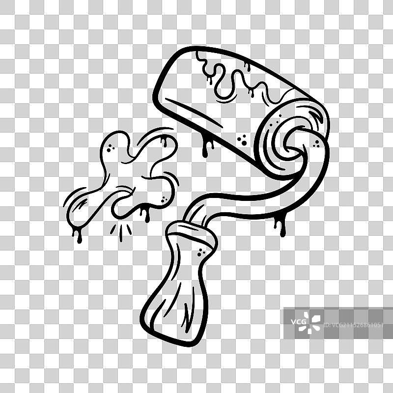 扁平手绘油漆滚筒图标图片素材