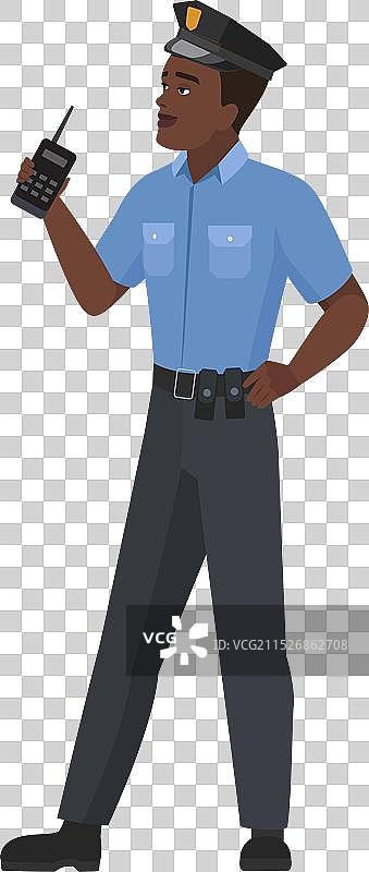 手持对讲机的黑人警察图片素材