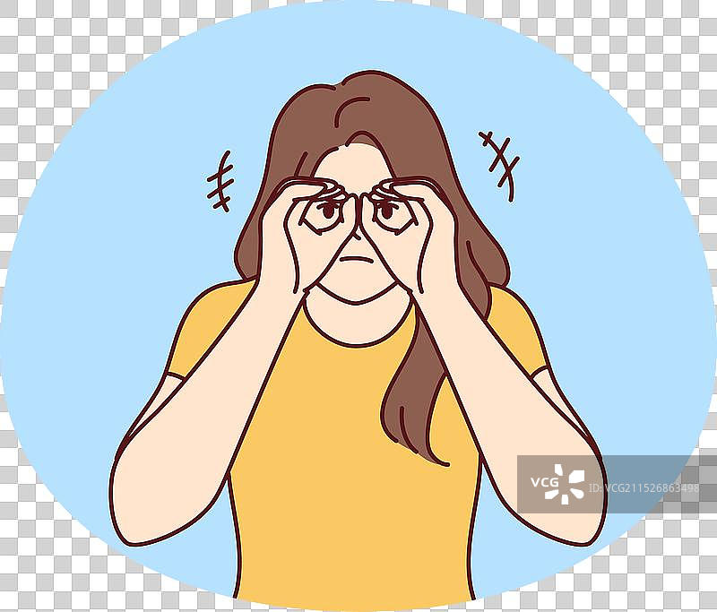 好奇的女人用手代替双筒望远镜图片素材