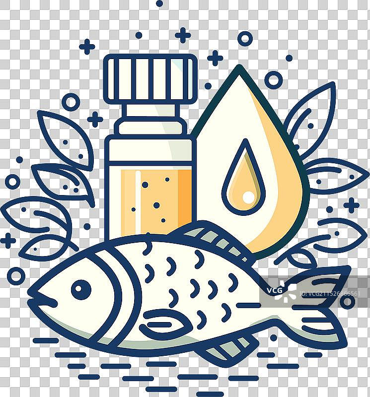 鱼油滴剂和鱼标志设计图片素材