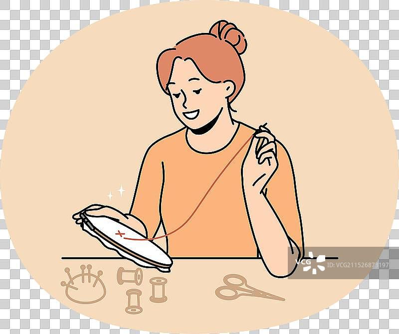 微笑的女人在家刺绣图片素材