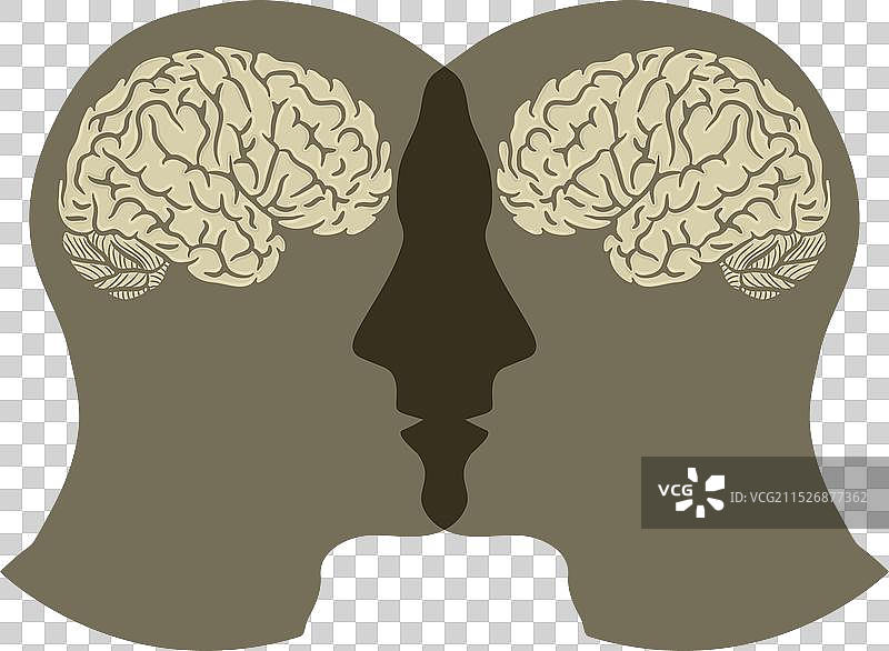 情侣大脑轮廓剪影图片素材