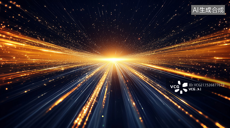 【AI数字艺术】金色粒子发光科技抽象高速路图片素材
