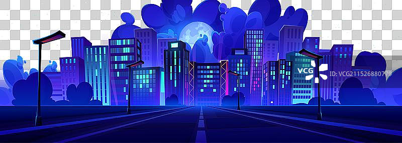 现代摩天大楼和高速公路夜景城市图片素材