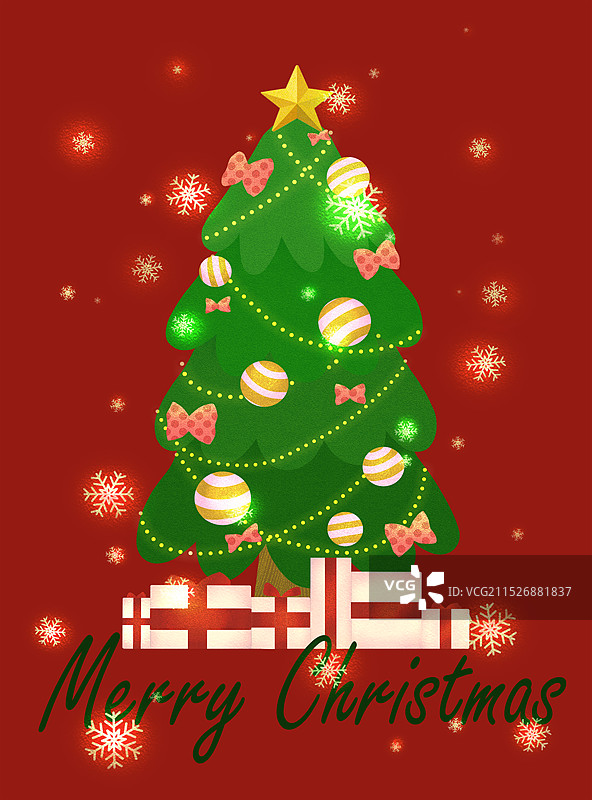红色背景下的圣诞树 圣诞节海报图片素材