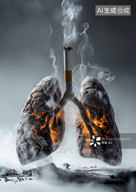 【AI数字艺术】戒烟主题，吸烟的肺图片素材
