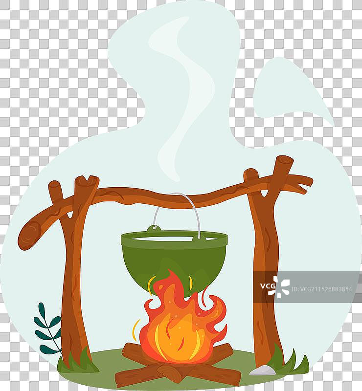 户外野炊：篝火上的锅图片素材