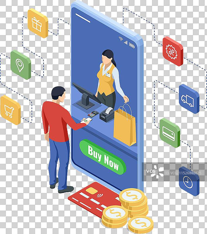 网站上的2.5D在线购物商店图片素材