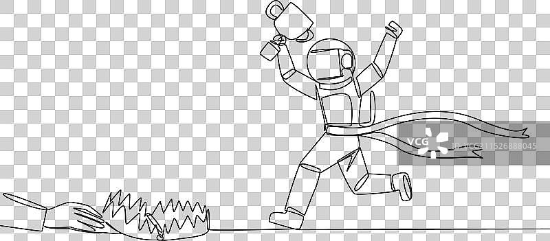 宇航员奔跑单线连续插画图片素材